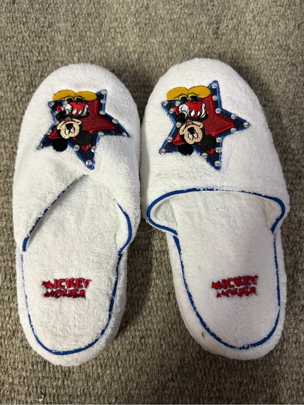 White Slippers with Red Star Mickey Mouse Character Accent